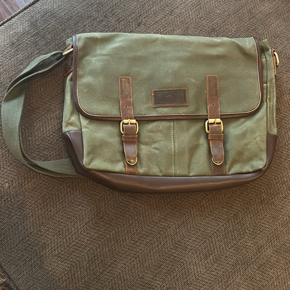 Properly Tied Crossbody Messenger Green Coated Canvas Leather Straps - Picture 3 of 4